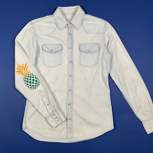 Cancelletto 65 # men's shirt used denim size 50 long sleeve pineapple shirts T8599