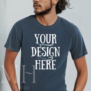 Comfort Colors C1717 Denim T-Shirt Mockup | CC 1717 Denim T-Shirt Mock-up | Men's Denim T-Shirt Mockup | Realistic Aesthetic Men's Mockup
