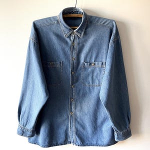 Men's denim shirt, Long sleeve blue cotton chemise, Button down denim jean singlet, Blue jeans men top, boyfriend shirt, gift idea xl large