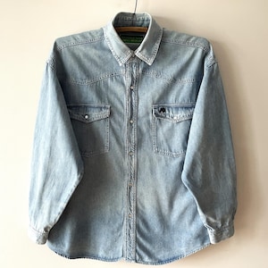 Men's denim shirt, Long sleeve blue cotton chemise, Button down denim jean singlet, Blue jeans men top, boyfriend shirt, gift idea, large